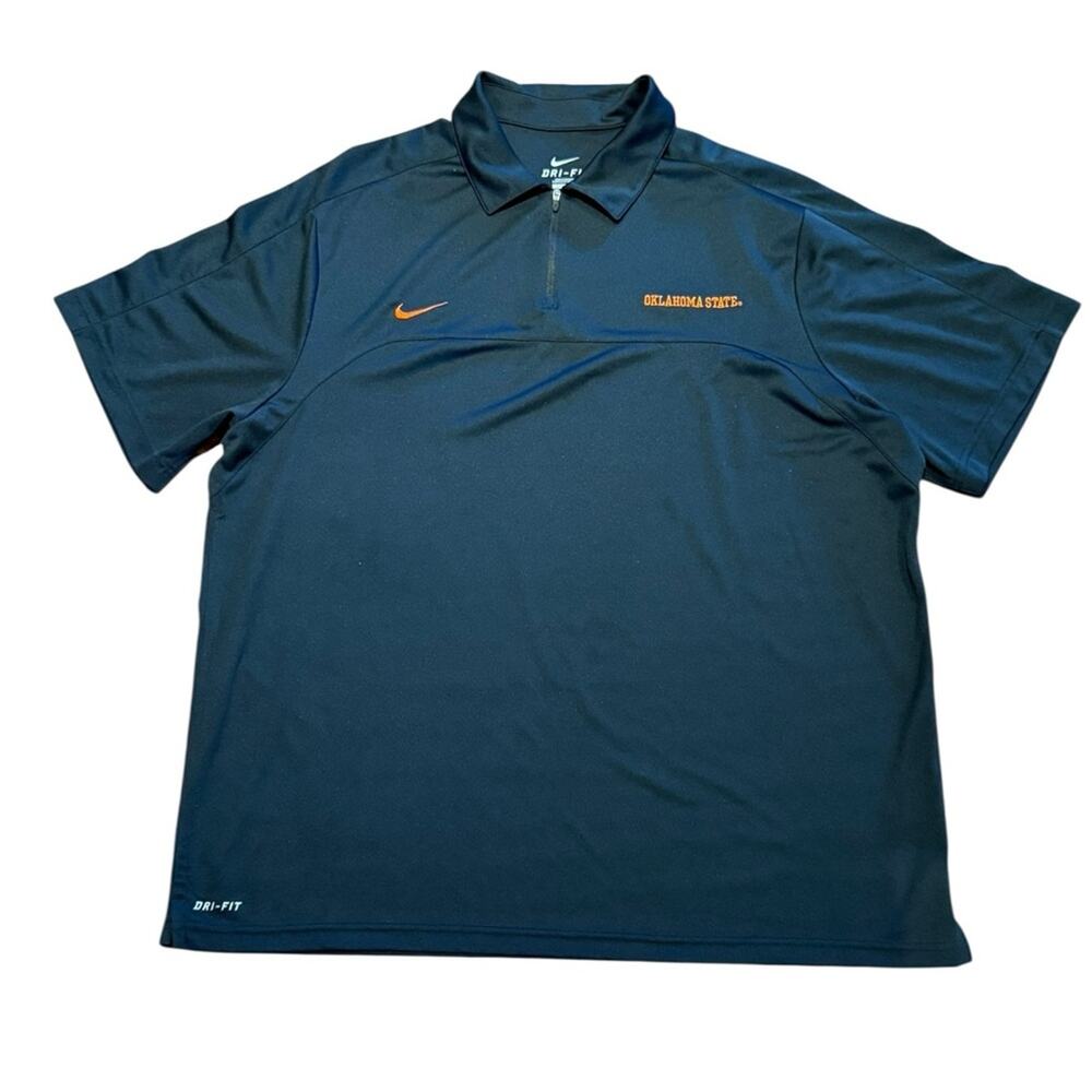 OSU Oklahoma State University Nike Black Short Sleeve Dri Fit Zip Polo Shirt XXL